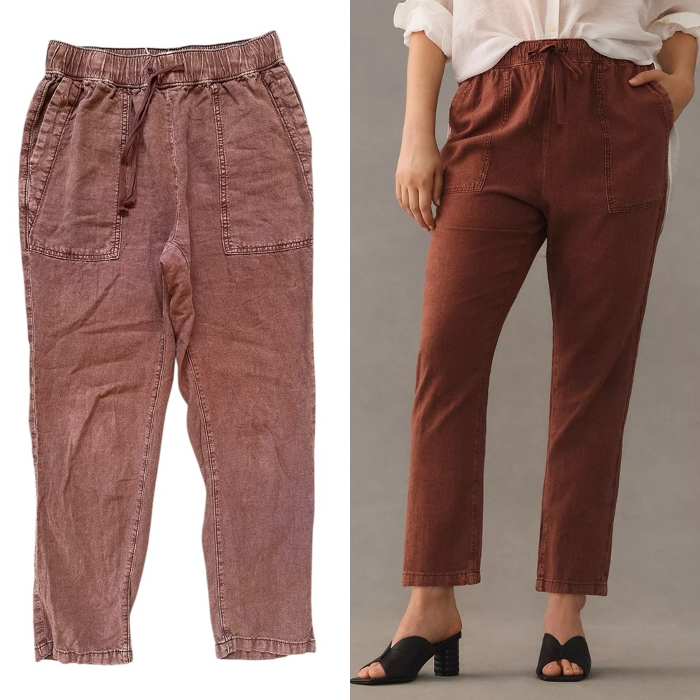 Anthropologie Pilcro Washed Brown Drawstring Cropped Linen Blend Pants Size XXS